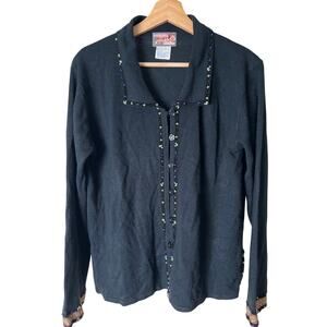 April Cornell Large Acrylic Cardigan Beaded Floral Button